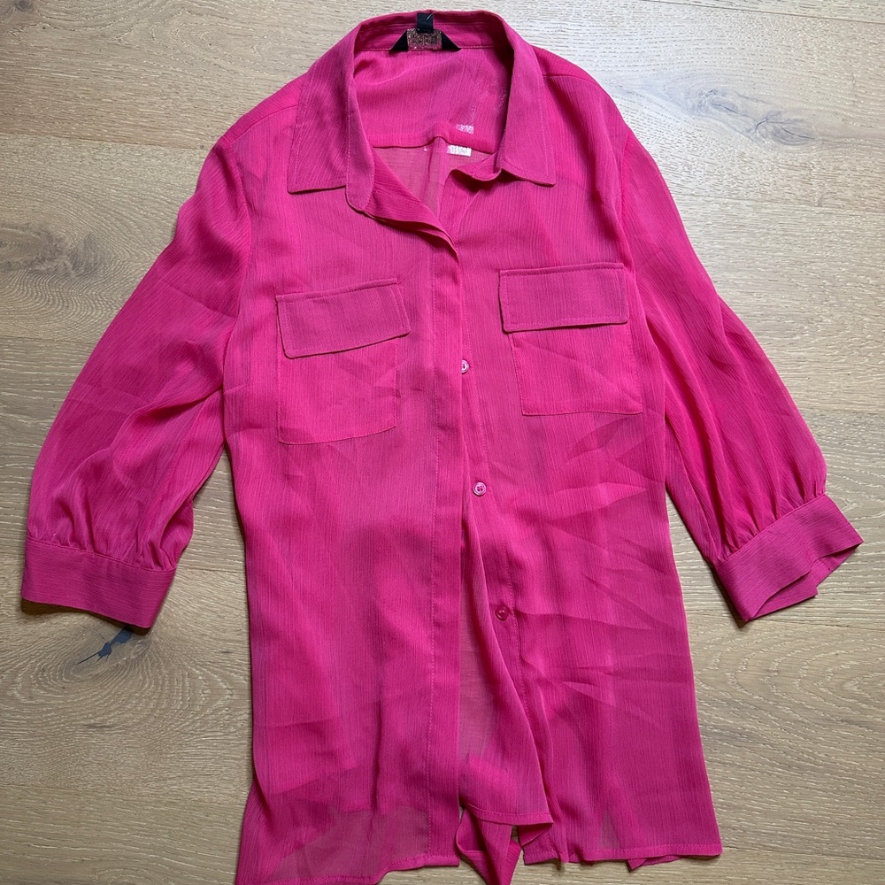 Investments sheer Fuchsia Button-Up Blouse